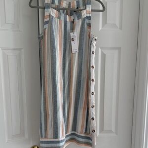 NWT Forcynthia Striped Sleeveless Dress with Button Detail-size Small
